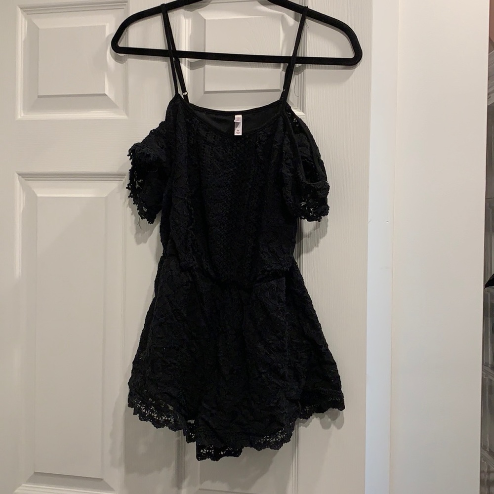 Off the shoulder floral lace black romper